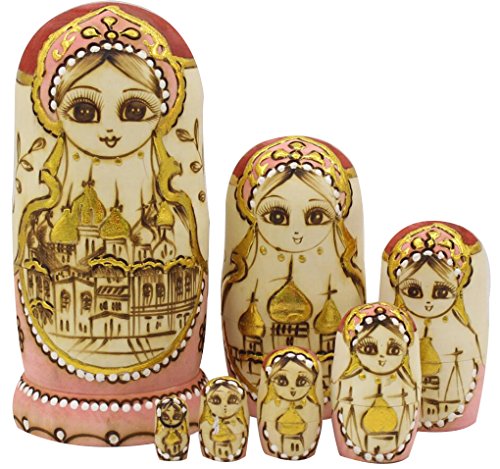 Perfect Mother s Day Gift Cute Handmade Wooden Traditional Russian Girl in Moscow Kremlin Traditional Russian Nesting Dolls Matryoshka Dolls Set 7 Pieces For Kids Toy Christmas Gift Home Decoration