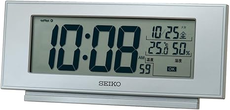 Amazon Co Jp セイコークロック Seiko Clock 置き時計 銀色メタリック 本体サイズ 7 7 17 4 3 8cm 目覚まし時計 電波 デジタル 温度 湿度 表示 快適環境navi Sq794s ホーム キッチン