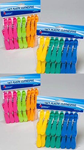 64 Plastic Clothespins w/ 6 Bright Colors - Clothes Pin, Laundry, Bag Clip, Chip Clip, Sealer, Ect.