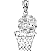 Claddagh Gold .925 Sterling Silver Basketball Hoop Sports Pendant Necklace - Choice of Length