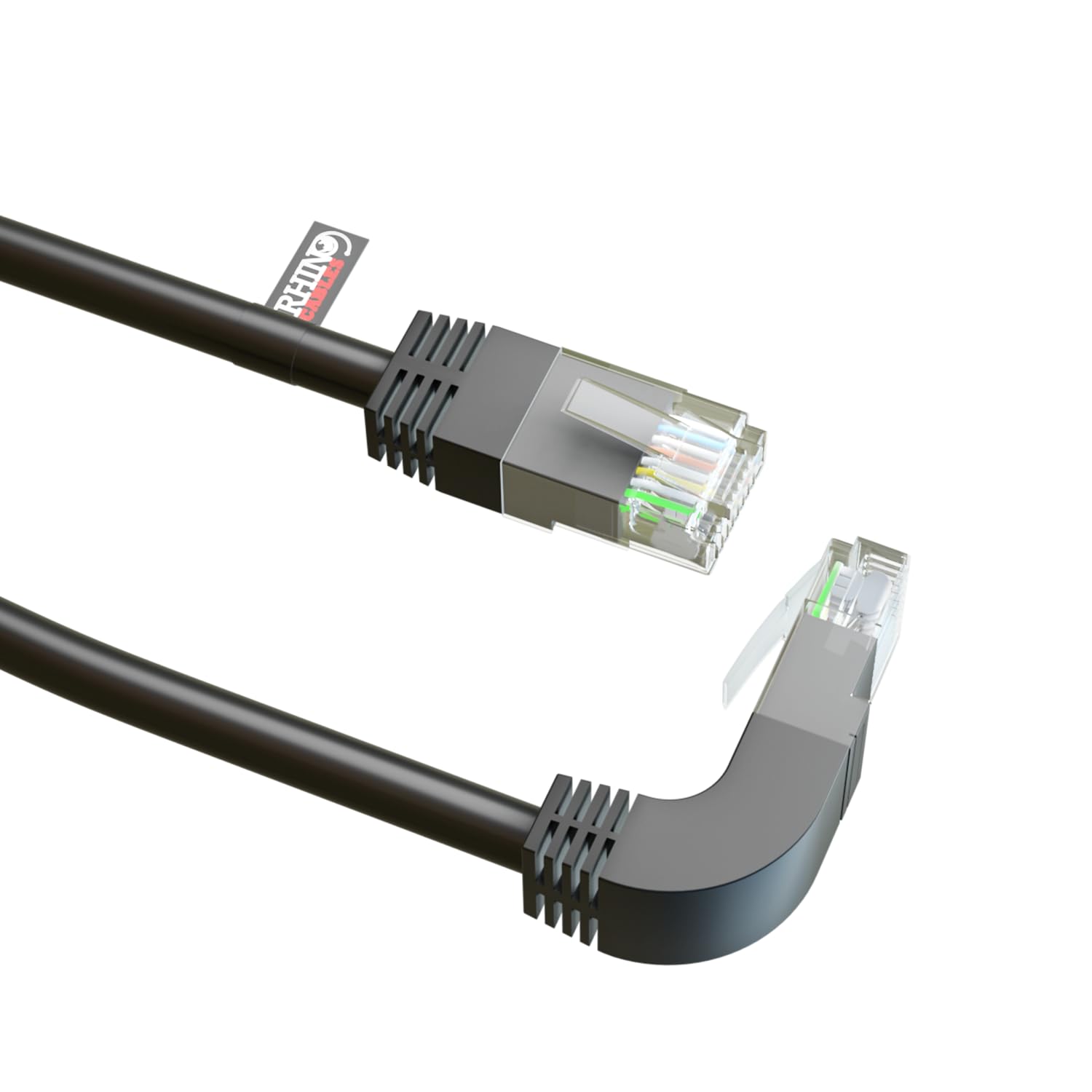 rhinocables RJ45 Network Cable Straight to Right Angle DOWN 90 Degree CAT5e Ethernet Network Lead (0.50m)