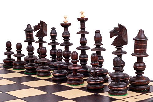 The Alcazar Chess Set an Unique Hand Crafted Wood Chess Pieces with a 5 inch King, 22.8 inch Wooden Chess Board that Folds for Chess Piece Storage