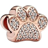 Lkwidi Rose Gold Plated Sparkling Paw Print Charm 925 Sterling Silver Pendant,Jewelry Bead Gift for Women Bracelet&Necklace