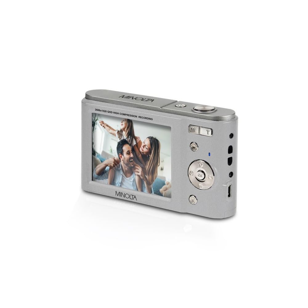 Minolta MND20 44MP Digital Camera – 2.7K Ultra HD Video, 16X Digital Zoom, Anti-Shake Stabilization, Time Lapse, Face Detection, 2.9-inch LCD Display – Lightweight Compact Camera (Silver)