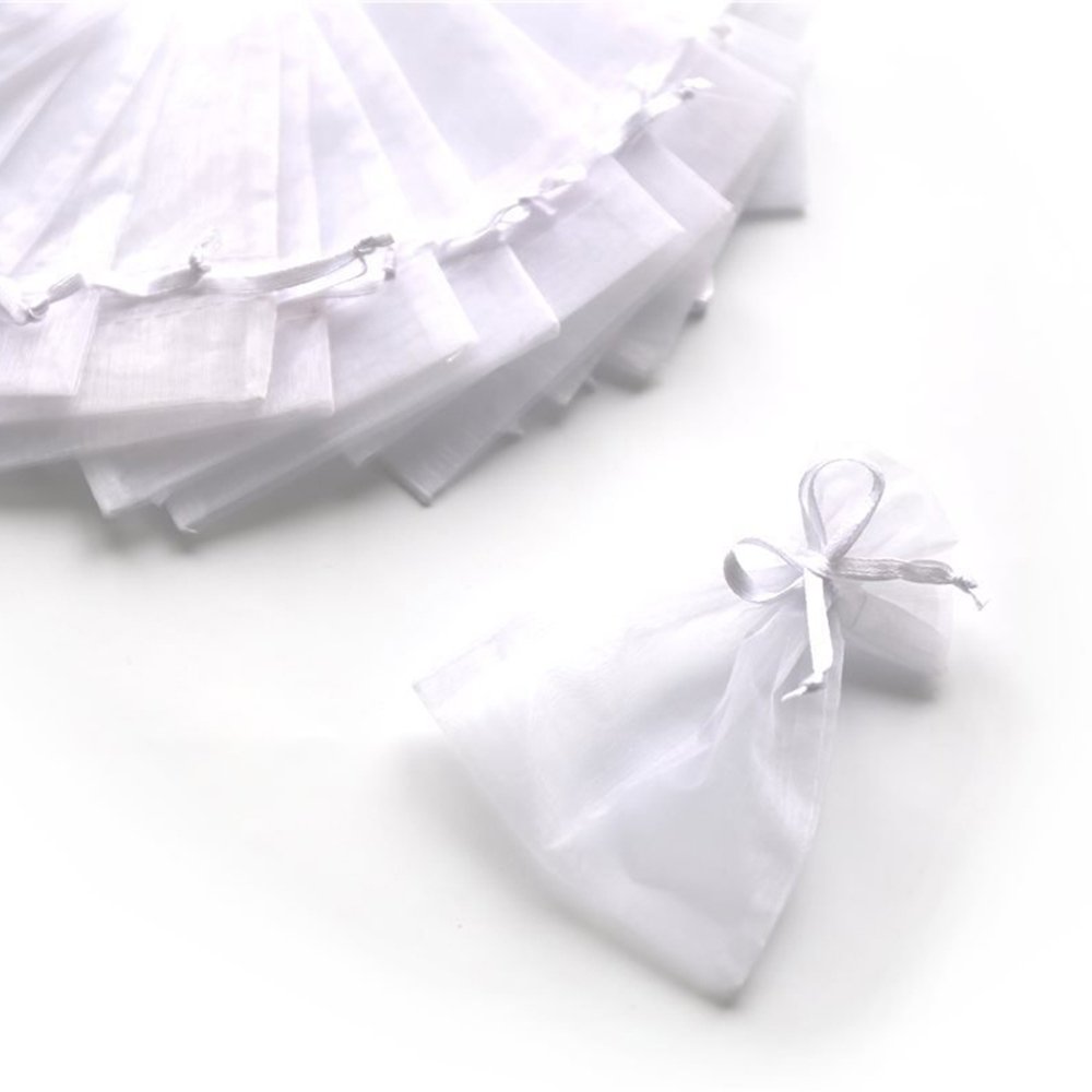 Set of 100 Organza Bag Party Favours, 7 x 9 cm Each Bianco