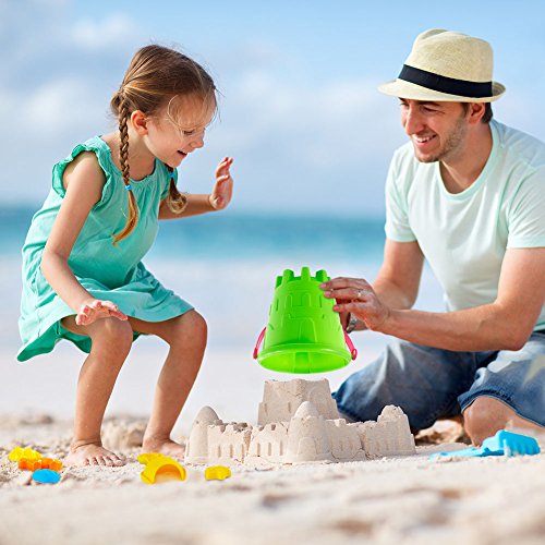 Acekid Mini Beach Toys Set, 15pcs Sand Toys Kit with Sand Castle Bucket, Spade, Rake and Molds, Summer Play Set for Toddler and Kids - Thumbnail 5