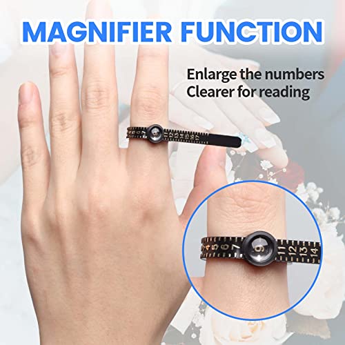 Ring Size Ruler, S SEEOR Ring Sizer Measurement Tool, Finger Size Gauge with Magnifying Glass, Plastic Finger Belt 1-17 US Size for Jewelry Marking (Black)