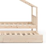 VitaliSpa House Bed 90x200 cm, Natural Wood, Guest Bed & Safety Rail view 5