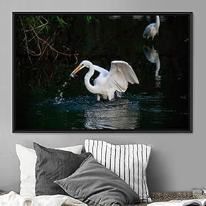 signwin Framed Canvas Wall Art Swan Aerial Beach...