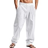 TAFLE Mens Linen Pants Casual Summer Beach Pants Elastic Waist Drawstring Lightweight Vacation Trousers with Pockets
