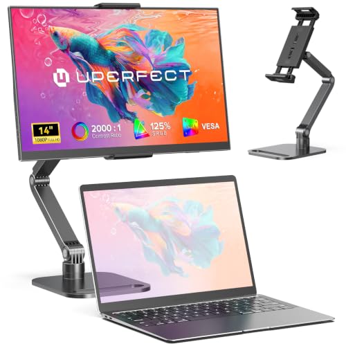 UPERFECT Tragbarer Monitor 14" 125% sRGB Portabler Monitor mit Klappbarer Ständer, 2000:1 Kontrast HDR EyeCare FHD Matte Ultra-Dünner Zweitbildschirm