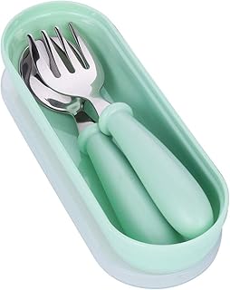 atnight Kleinkind Gabel und Löffel Set, Baby Besteck Fütterungsset mit Reisekoffer BPA Free Portable Kinder Utensilien Selbsternährung Lernen für zu Hause und unterwegs(Green)