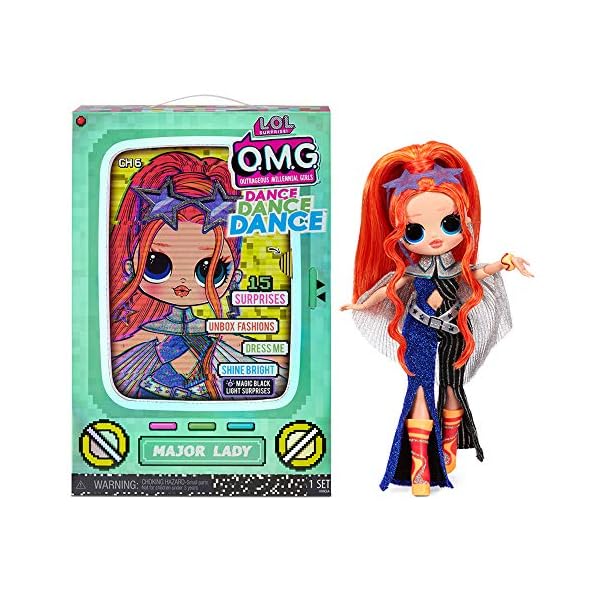 LOL Surprise OMG Dance Dance Dance Major Lady Fashion Doll, with 15 Surprises, Designer Clothes, Magic Blacklight…