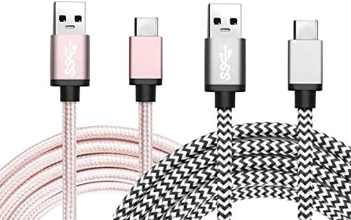 Type C Cable 3ft USB C to USB 3.0 Cable Braided Nylon ,AyiHuan Data&Charging Cable with Reversible Connector for LG G5 huawei P9 /P9 Plus/P10,Galaxy S8 S8+ and More,(2pcs)(1M/3Ft gold+White black)