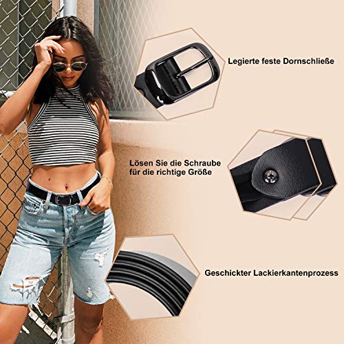 WERFORU Damen Ledergürtel Damen Schwarzer Taillengürtel mit polierter Schnalle für Jeans Hosen Kleider