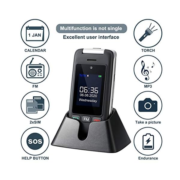 Big-Button-Mobile-Phone-for-Elderly-artfone-2G-Dual-SIM-Senior-Flip-Mobile-Phone-with-Dock-Dual-Highlighted-Screen-Display-FM-Radio-Camera-Torch-and-SOS-Button-Black artfone Big Button Mobile Phone for Elderly, 2G Dual SIM Senior Flip Mobile Phone with Dock, Dual Highlighted Screen…