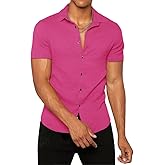 Runcati Mens Button Down Shirt Casual Short Sleeve Solid Color Hippie Yoga Plain Summer Beach Tops