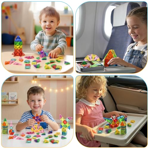 Euakee Magnetic Tiles, Travel Magnetic Building Blocks Set, Mini Magnetic Tiles, Building Toys with Iron Box for Boys and Girls, Montessori Toy (B)