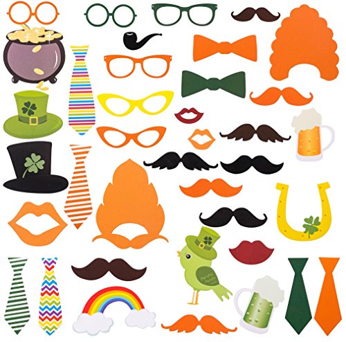 St Patricks Day Photo Booth Props - 36 pcs | Dress Up Accessories for Irish Birthday, Festival, Wedding, Party