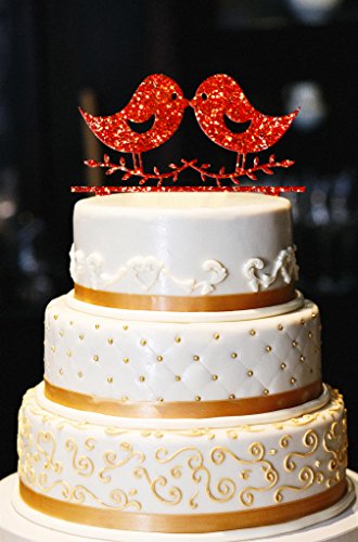 Love Birds Cake Topper, Wedding Cake Topper, Engagement Cake Topper, Anniversary Cake Topper, Gold Cake Topper, Gold Glitter Cake Topper (12