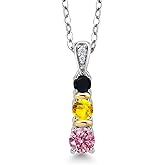 Gem Stone King 925 Silver and 10K Yellow Gold Round Pink Lab Grown Diamond Yellow Sapphire and Black Onyx Pendant Necklace For Women (0.51 Cttw, Gemstone April Birthstone, with 18 Inch Chain)