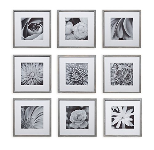 Gallery perfect 9 piece greywash square photo frame wal…