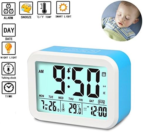 Digital Alarm Clock Talking Alarm Clocks Battery Operated Intelligent Noctilucent &amp; Snooze Function Smart Backlight 4.5'' Display for Adults/Kids Home &amp; Office (Blue)