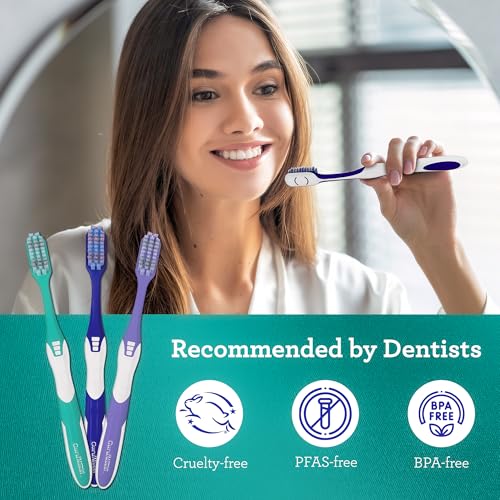 GuruNanda Gentle Giant Toothbrush with Dual Action Flossing Spiral Bristles, Non-Slip Ergo Dexa Grip, Helps in Teeth Whitening, BPA Free, (4 Count)