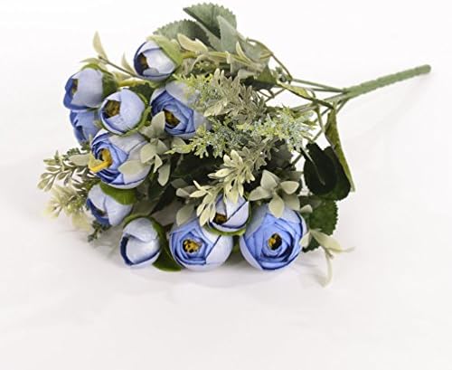 7 Branch per Bouquet Silk Artificial Flowers Rose Rosebud with leaves for Home Decor, 1 Piece of Flower, Blue