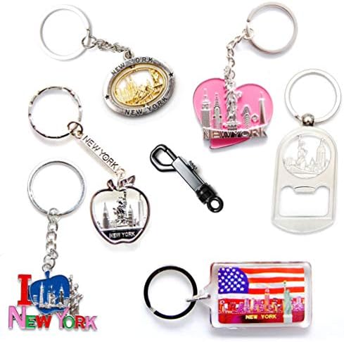 New York NYC NY Keychain Metal Key Ring Bundle Souvenir Gift Set 1 - Statue of Liberty, Empire State Building & More (Type A)
