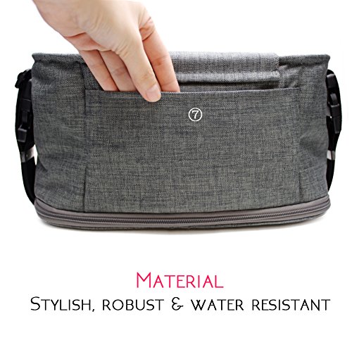 Stroller Organizer Bag with Zipper, Extra 5cm Capacity to Enlarge, Extra-Large Storage Space for iPhones, Toys, Diapers, Books, Drinking Bottles, Mobile Phones and other Baby Accessories, Waterproof