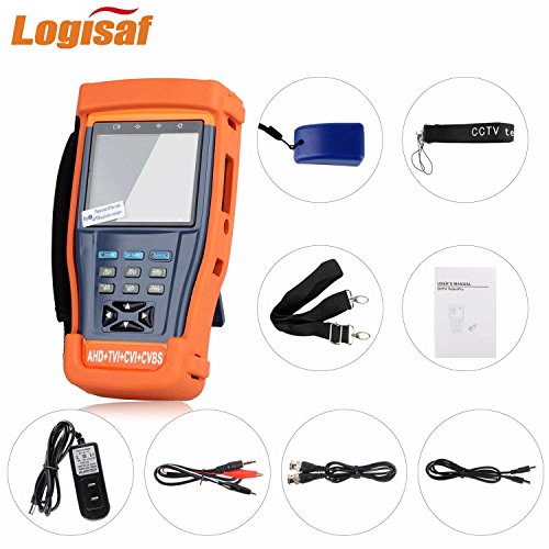 Logisaf 4 in 1 CCTV Tester Video Monitor Tester for AHD TVI CVI CVBS Cameras, 3.5" LCD Monitor, 12V DC Power Out, PTZ Test, Cable Test, Audio&Video Test Rechargeable Battery