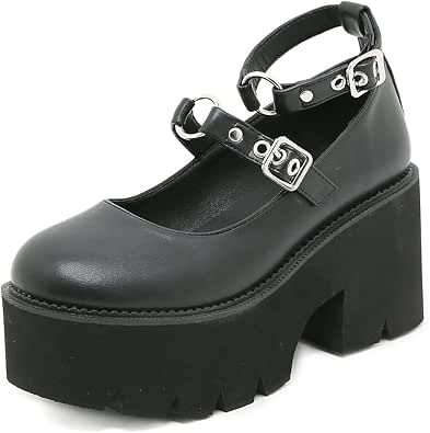 Amazon.com | CELNEPHO Womens Platform Pumps for Women Ankle Buckle Gothic Punk Mary Jane Wedges 