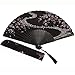 Folding Chinese Fan,Japanese Vintage Portable Hand Held Fans with Fabric Sleeve for Women (Black)