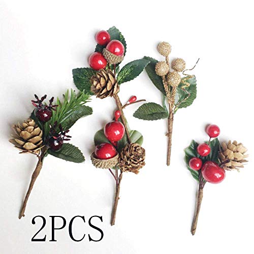 10pcs Mini Artificial Plastic Flower Berries Pine Cones Bouquet Simulation Small Cute Berry Stem Branch for Wedding Festival Holiday Christmas Card Decor Craft DIY Wreath Gift Box Package Decoration