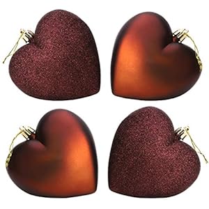 Hartvormige Kerstballen van 4-100 mm – Mat & Glitterontwerp – Kerstdecoratie (Mokka)