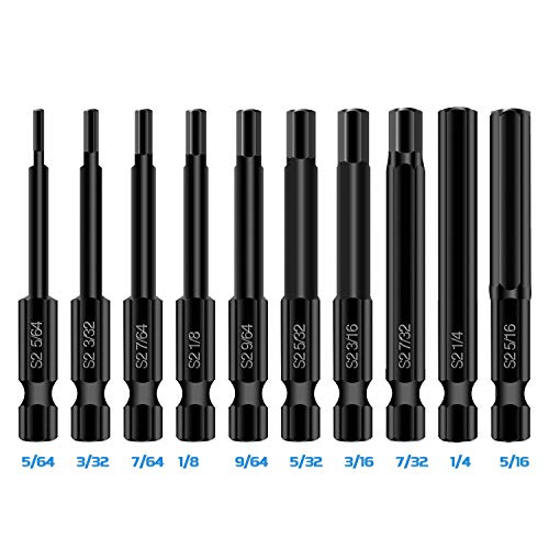 10PCS Hex Head Allen Wrench Drill Bit Set, Mgtgbao Magnetic 1/4 Inch Hex head Screwdriver Bit Set Tips (50mm Length).