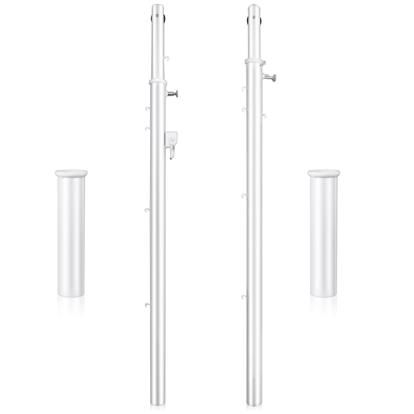 Photo 1 of Otoolling 8 ft Adjustable Volleyball Poles Outdoor Badminton and Volleyball Post Iron Round Sport Telescopic Posts Replacement for Badminton Net, Ground Sleeves Included (Posts Only)