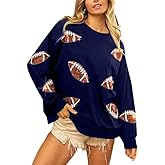 MOUSYA Womens Sequin Football Sweatshirt Game Day Long Sleeve Shirt Sunday Funday Pullover Casual Crewneck Tops