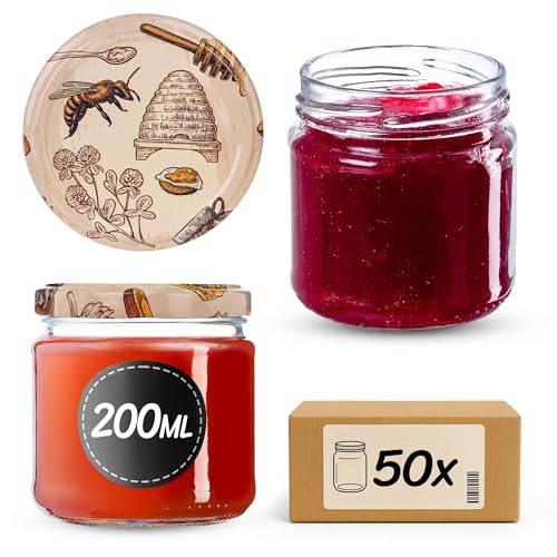 KADAX 50er Set Einmachgläser 200ml TO66, Marmeladengläser Vorratsgläser Mason Jar mit Schraubdeckel, Luftdicht & Spülmaschinenfest, Honig- & Dessertgl
