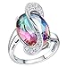 J.MOSUYA 18k White Gold Plated Rainbow Mystic Topaz Jewelry Sets for Women Rings Necklaces Earring Set