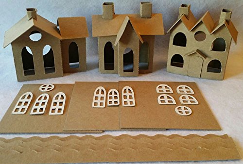 SET of 3 VILLAGE Putz Style Houses - Vintage Village/Vintage 3 Roofs/Vintage House with Flicker Light Hole