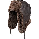 Handmade Sheepskin Leather Trapper Hat – Aviator Cap with Fur Lined Ear Flaps, Shearling Russian Ushanka Winter Hat