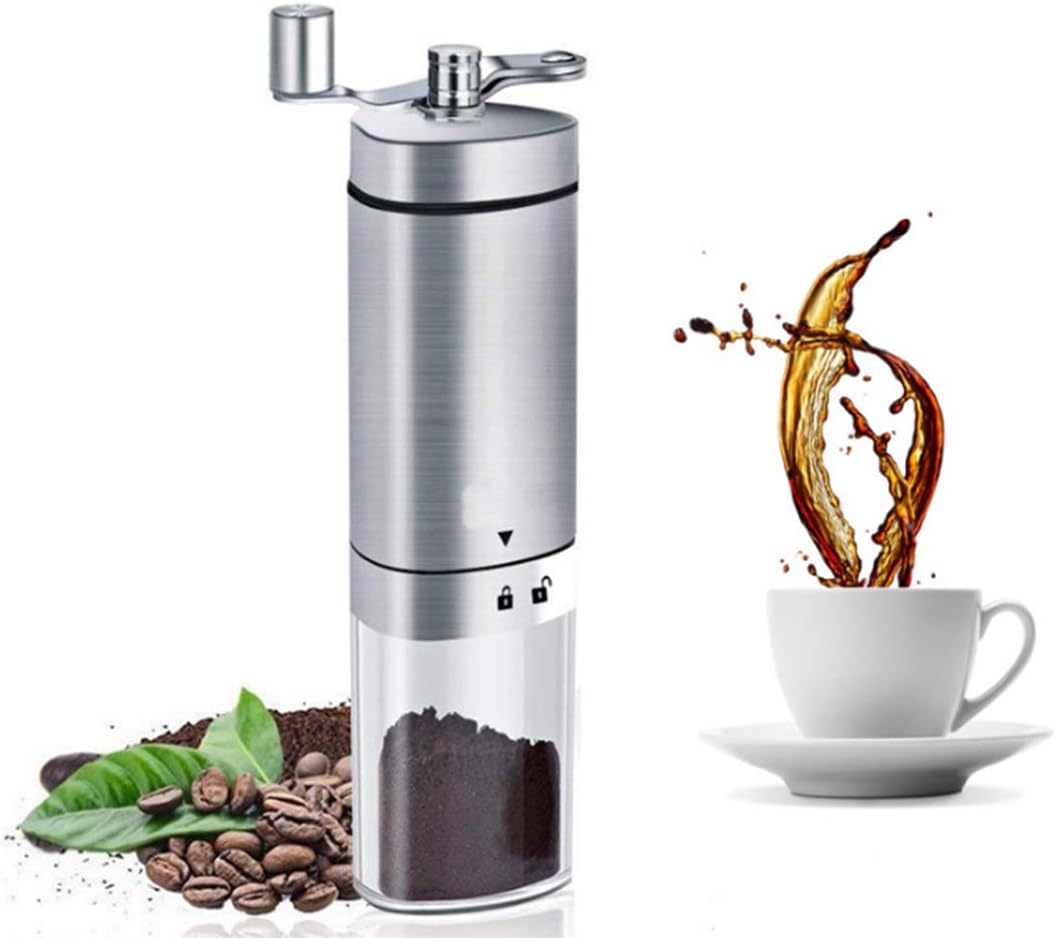 Manual Coffee Grinder with Conical Adjustabie Ceramic Burr,Brushed Stainless Steel Portable,for Hiking and Camping DHSM