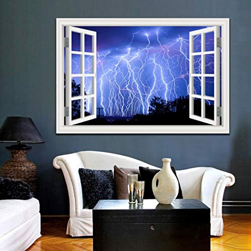 Xbwy 3D Window Scenery Wallpaper Nature Landscape Wall Stickers Lighting Dark Clouds Art Modern Home Decor 60X90Cm