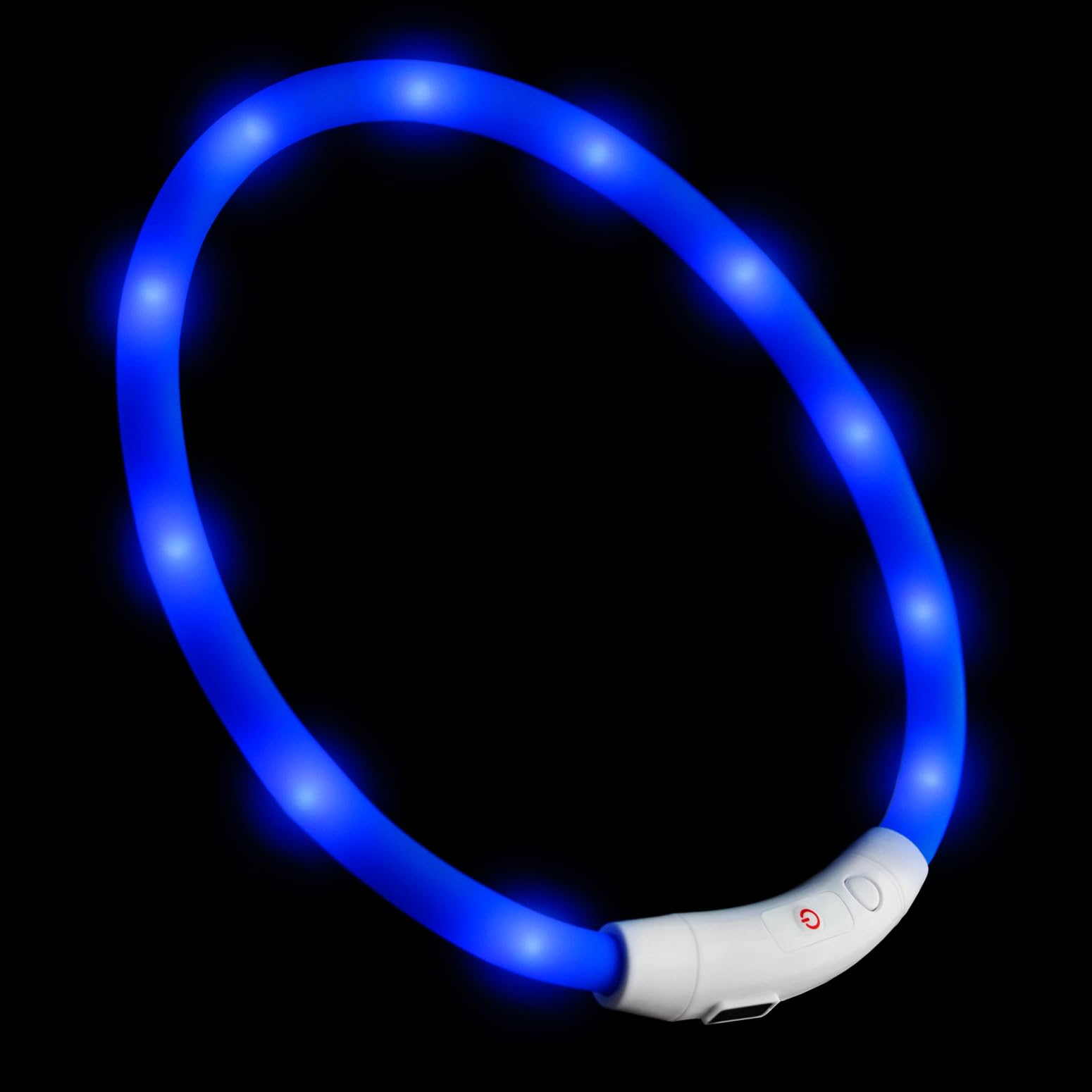 LED USB collar silicone dog collar luminous collar for dogs rechargeable via USB (size S-L 18-65 cm individually adjustable) in blue by the brand PRECORN