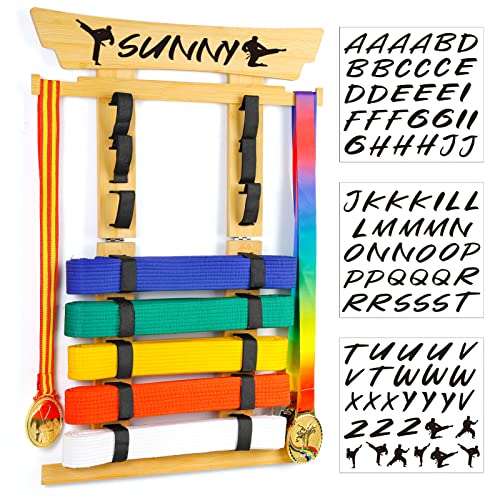 Tilhumt Karate Belt Display Rack - Holds 9 Belts With Extendable Medal Hanger For Martial Arts