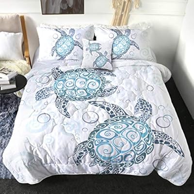 Sleepwish Turtle Print Comforter Set 3D King Size Comforter Royal Aqua Blue 4 Pieces Abstract Tortoise Bedding Sets with… 51W8YaVFlqL. SS400