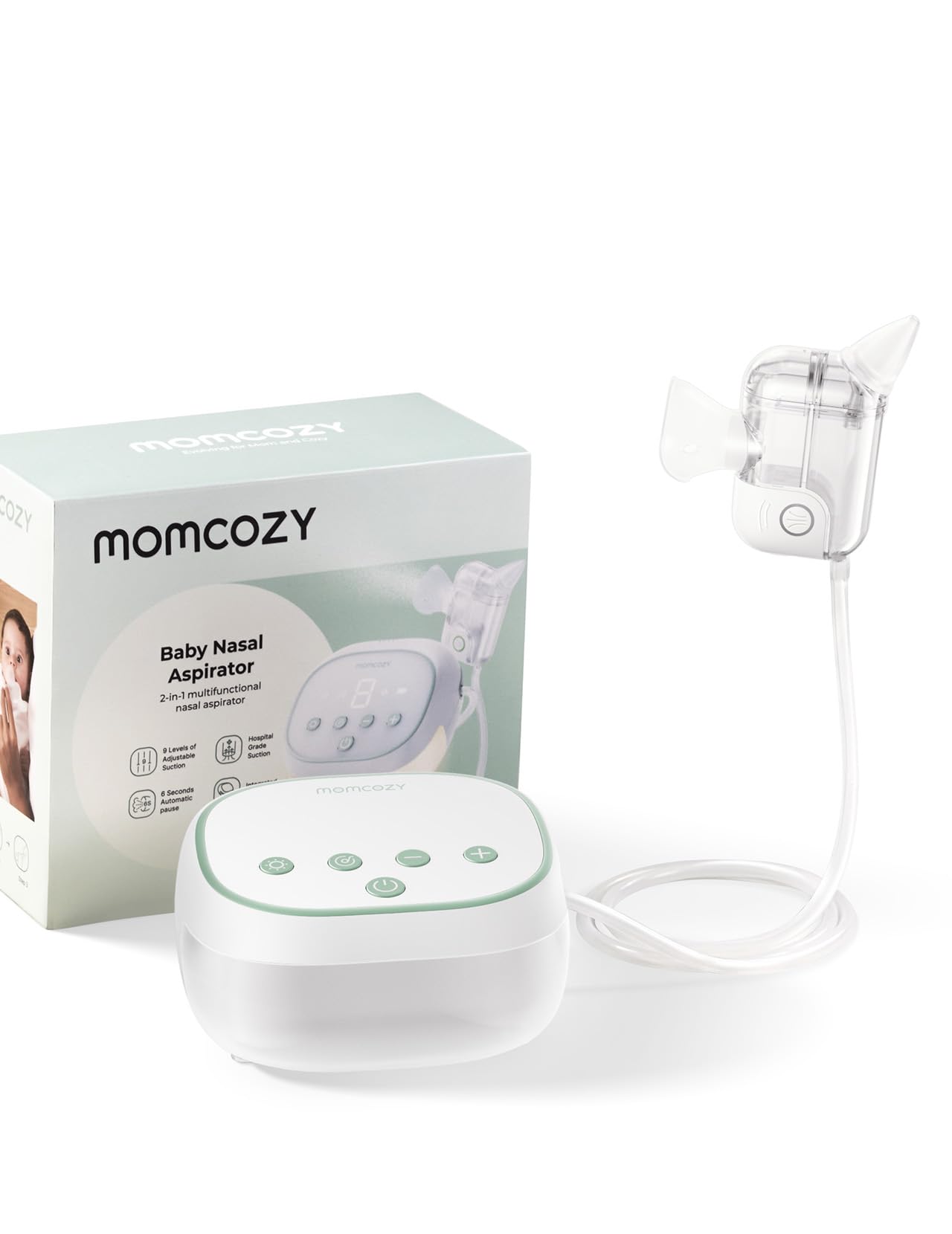 Photo 1 of Momcozy BreezyClear Pro™ Nasal Aspirator for Baby, Hospital-Grade 75 kPa Nose Sucker with 9 Adjustable Suction Levels, Electric Nose Cleaner for Toddler, Light & Music Soothing