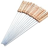 CHICHIC 12 Inch Wooden Handle Stainless Steel Metal BBQ Barbecue Skewers Kabob Skewers Grilling Accessories Kabobs Sticks Grilling Skewers Set Reusable BBQ Sticks Shish Kabobs, Set of 12